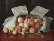 Lady Apples in Overturned Basket. Signed W.J. McCloskey